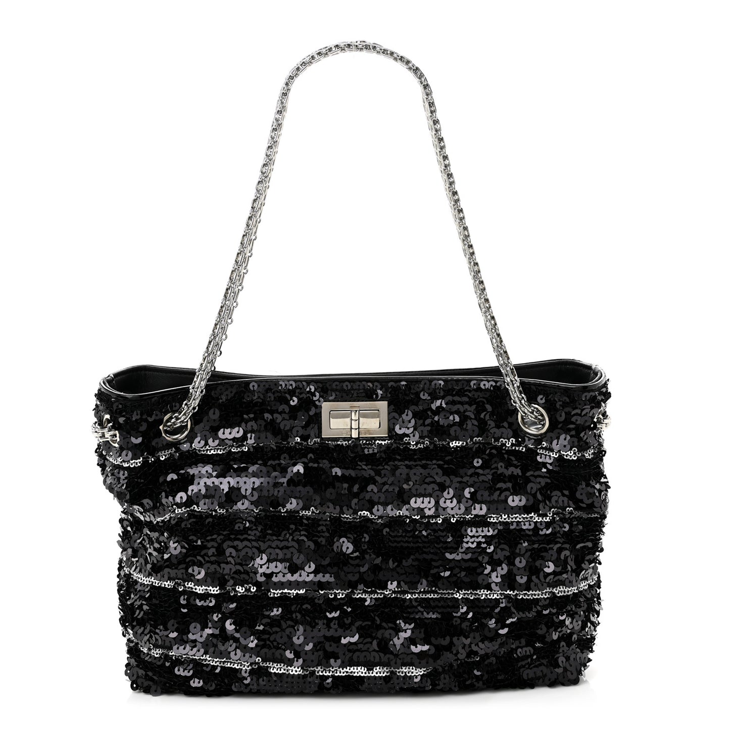 Sequin Striped Mademoiselle Tote Black Silver