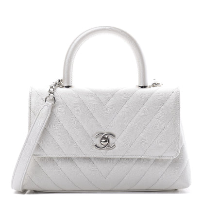 Chanel Iridescent Caviar Chevron Quilted Mini Coco Handle Flap White 1 of 13