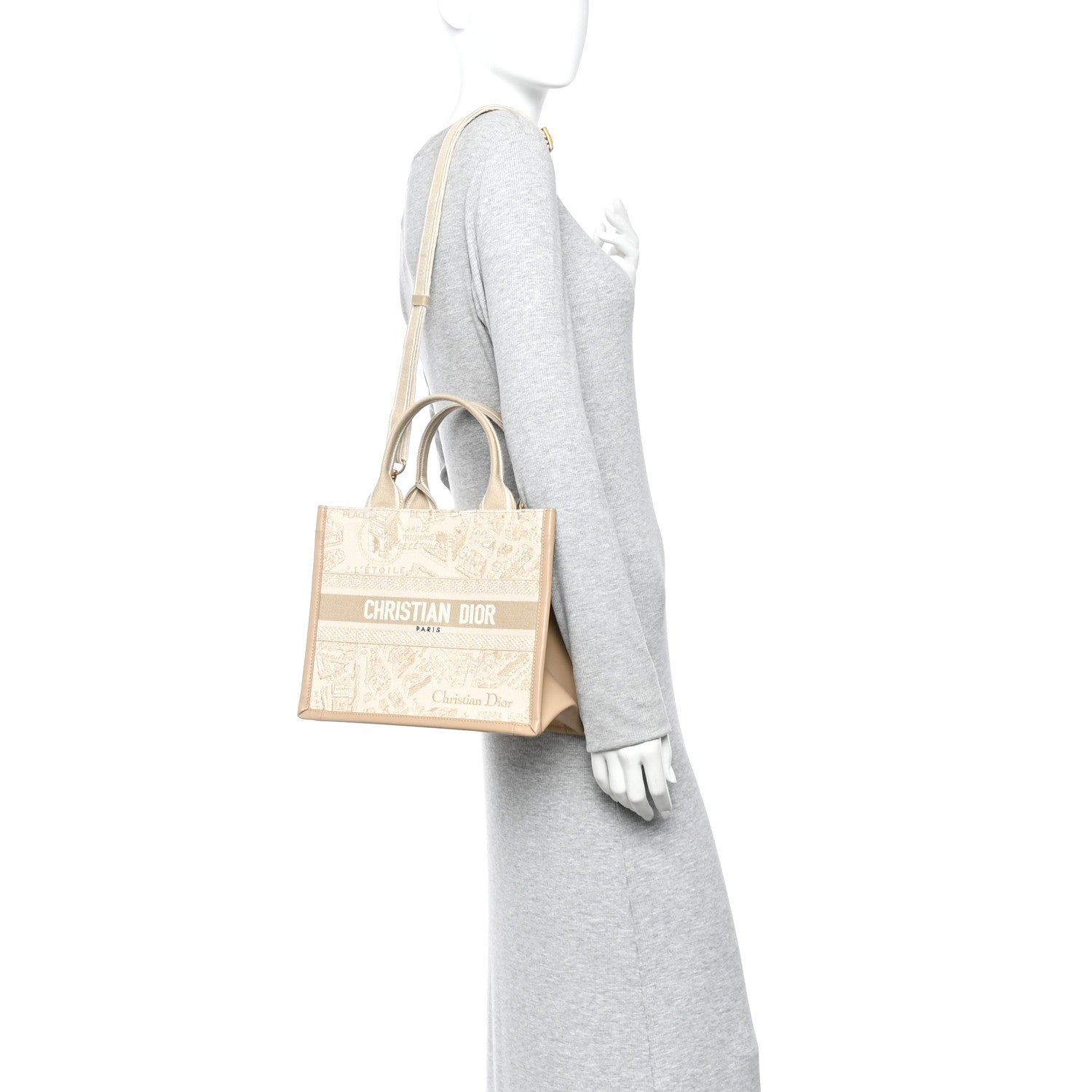Christian Dior Canvas Calfskin Embroidered Small Plan De Paris Book Tote With Strap Beige 2 of 11