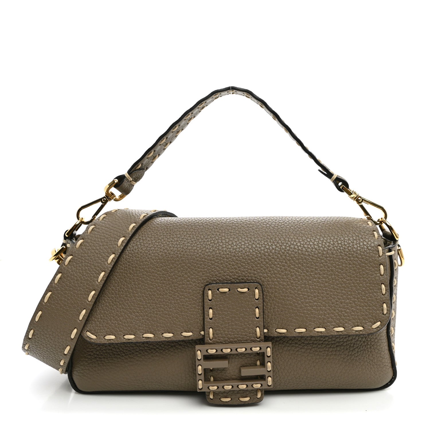 Fendi Cuoio Roma Sellerissima Nappa Sintetica Tape Stitch Mini Baguette Tempesta 1 of 9