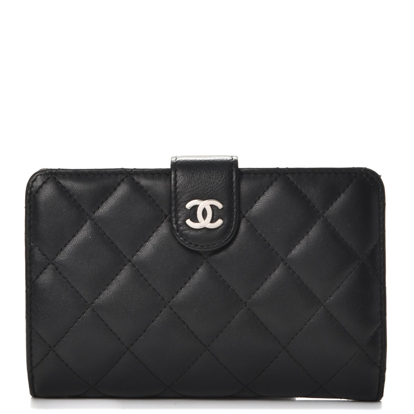 Lambskin Quilted Zipped Pocket Wallet Black