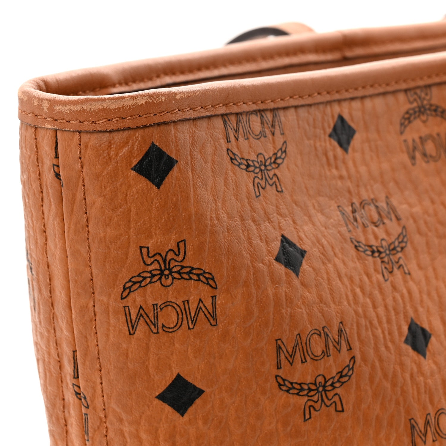 MCM Visetos Medium Anya Top Zip Shopper Tote Cognac 1819511