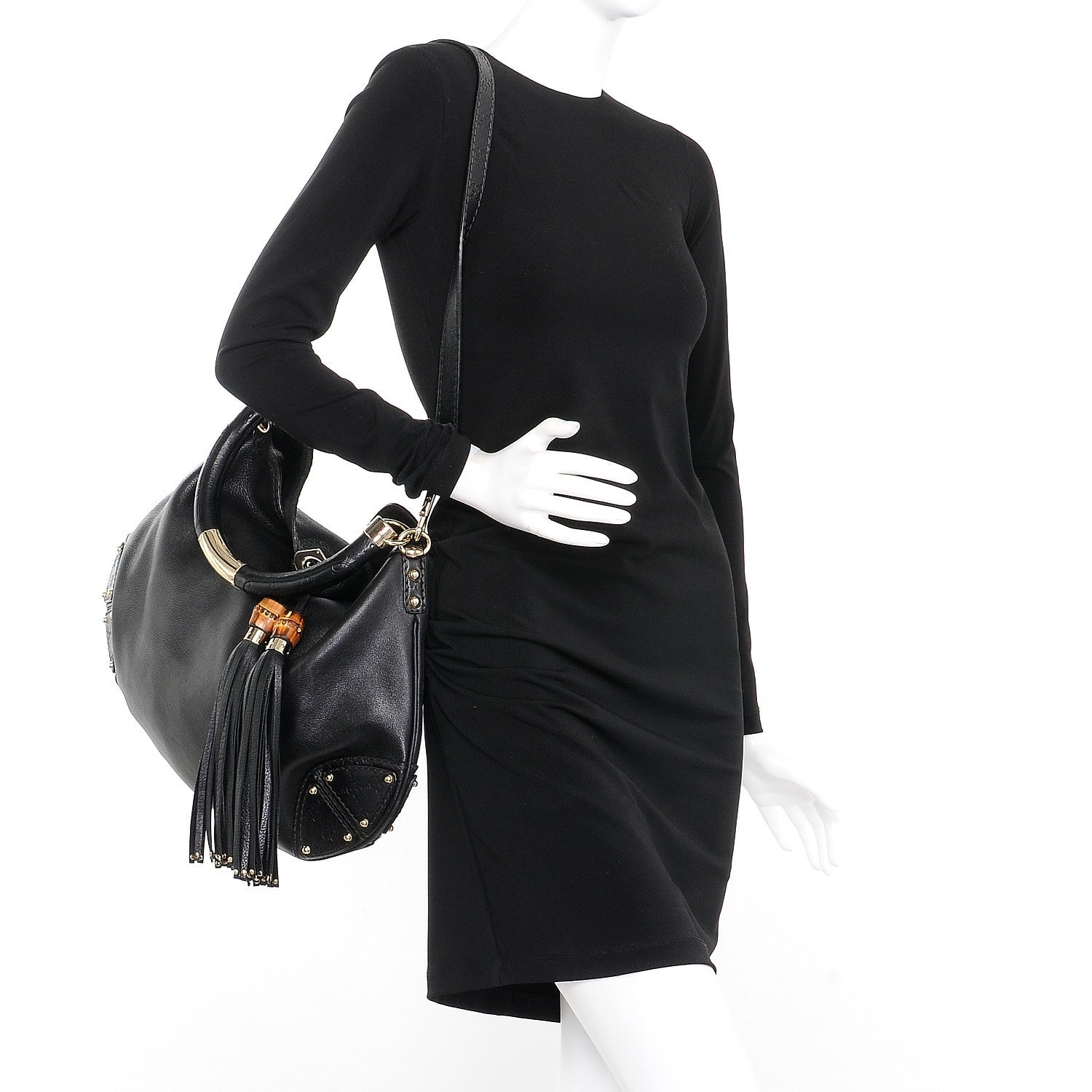 Gucci Calfskin Large Indy Top Handle Hobo Black 2 of 7