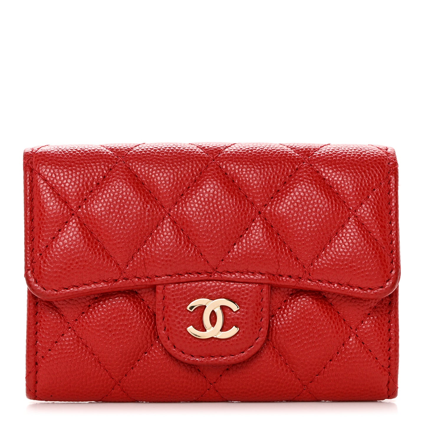 Caviar Quilted Flap Card Holder Wallet Red