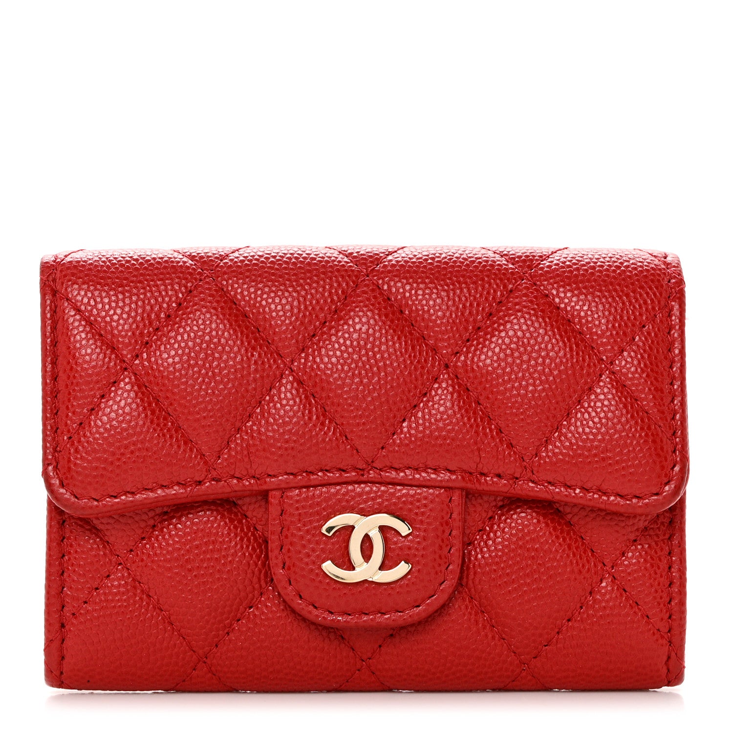 Chanel Caviar Quilted Flap Card Holder Wallet Red 1 of 9