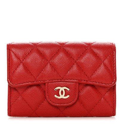 Chanel Caviar Quilted Flap Card Holder Wallet Red 1 of 9