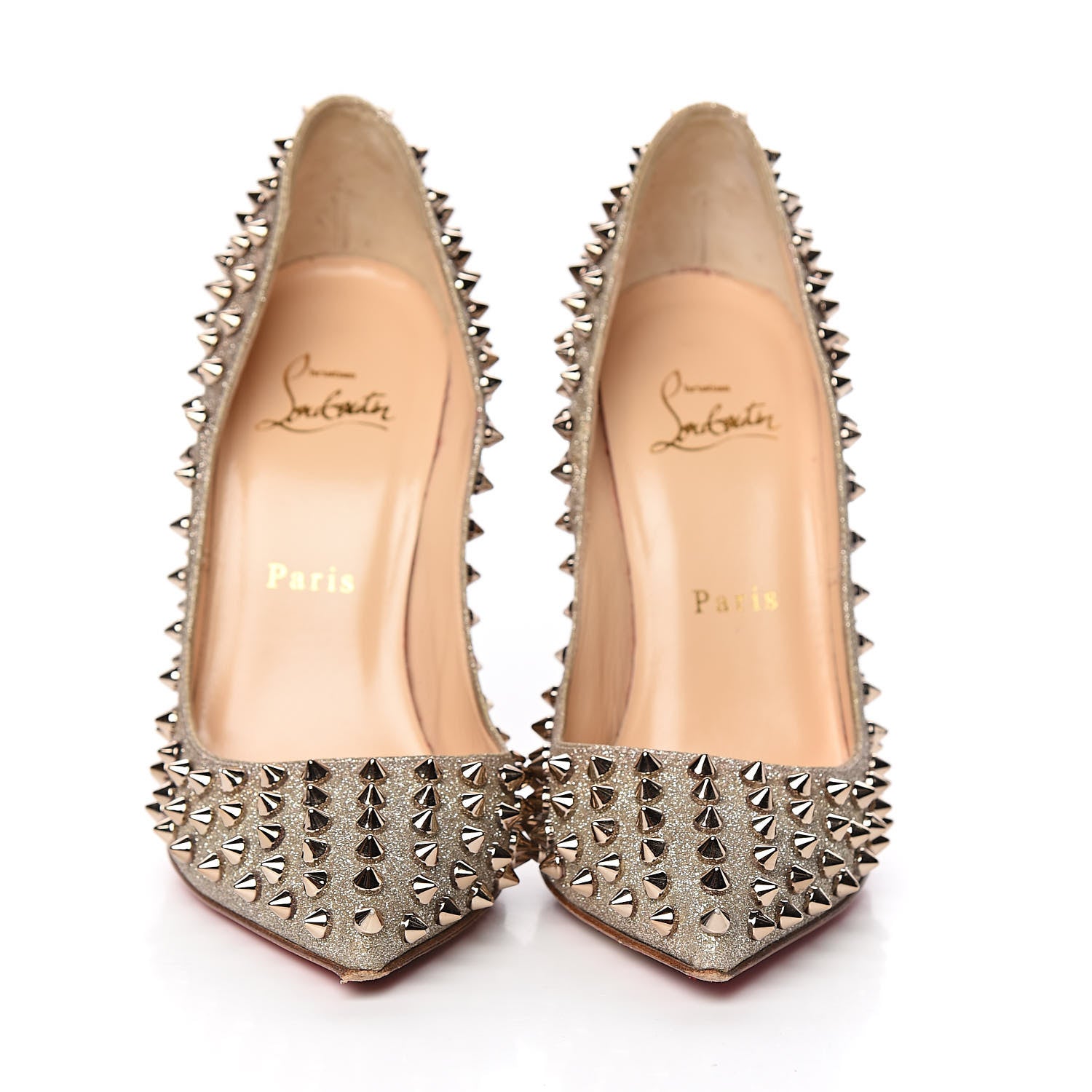 Christian Louboutin Glitter Mini Specchio Follies Spikes 120 Pumps 37 Ivory Colombe 2 of 11