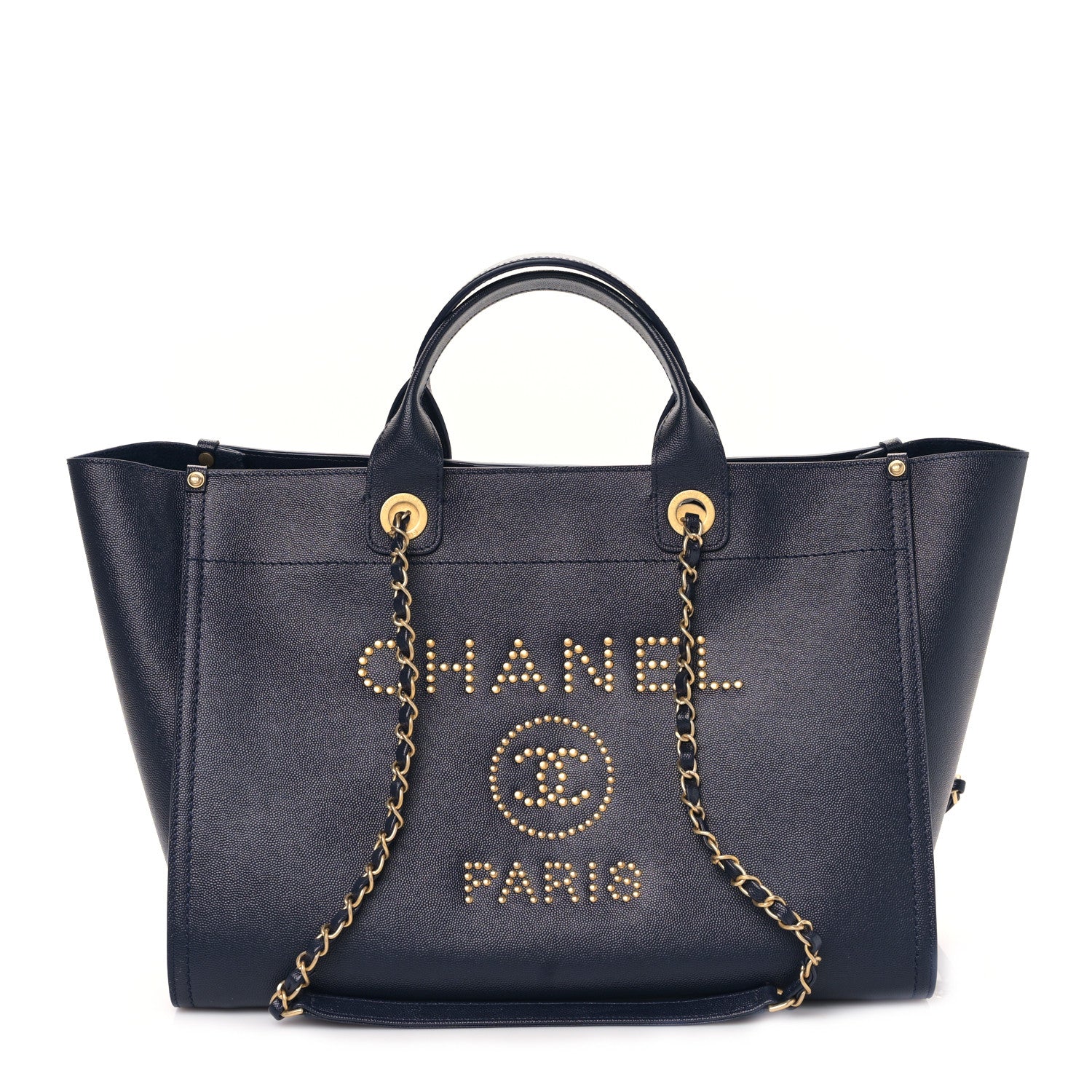 Chanel Caviar Small Studded Deauville Tote Navy 1 of 10