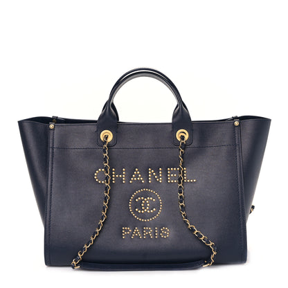 Chanel Caviar Small Studded Deauville Tote Navy 1 of 10