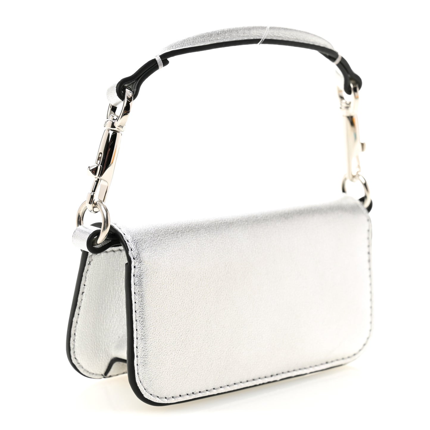 Laminated Calfskin Vlogo Micro Loco Shoulder Bag Silver