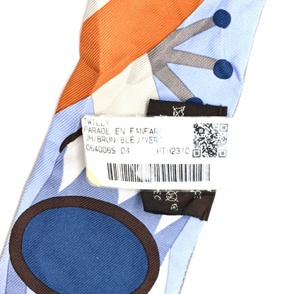 Hermes Silk Parade En Fanfare Twilly Brun Bleu Jean Vert 4 of 5