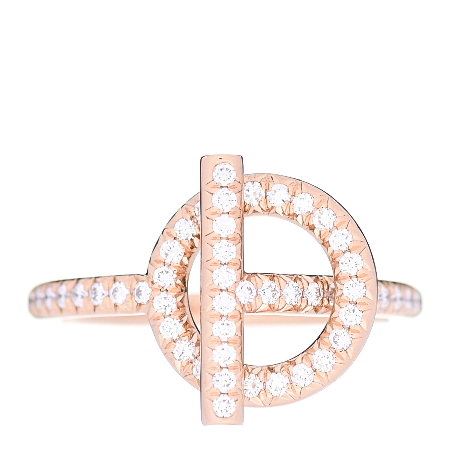 Hermes 18K Rose Gold Diamond Pave PM Echappee Ring 53 6.5 1 of 7