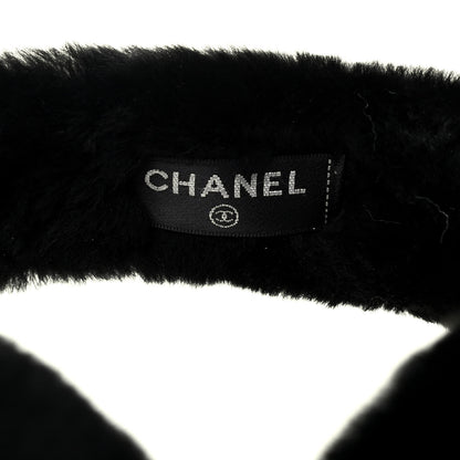 Chanel Shearling CC Ear Muffs Black White 3 of 4