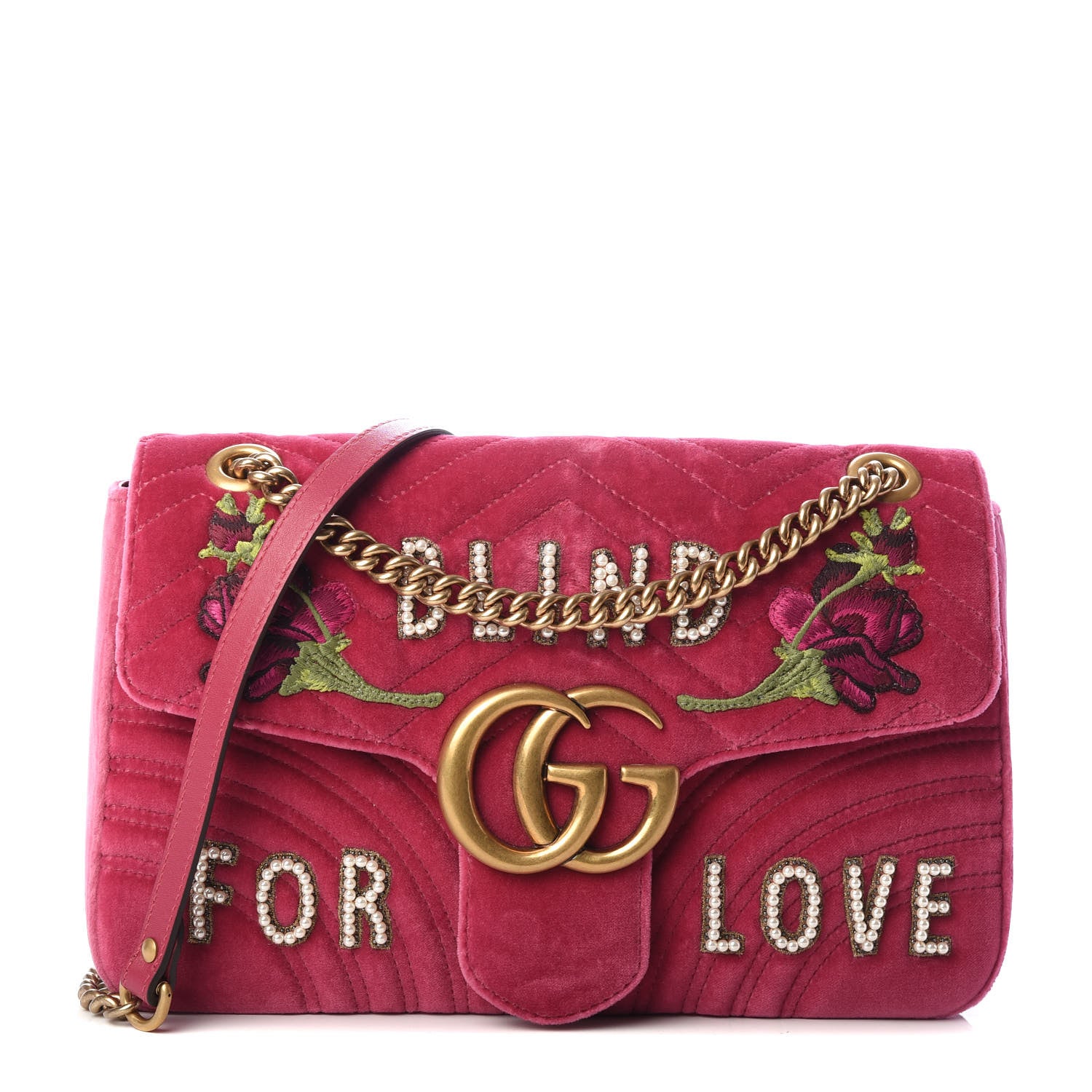 Gucci Velvet Matelasse Blind for Love Embroidered Medium GG Marmont Shoulder Bag Light Raspberry Rose Multicolor 1 of 9