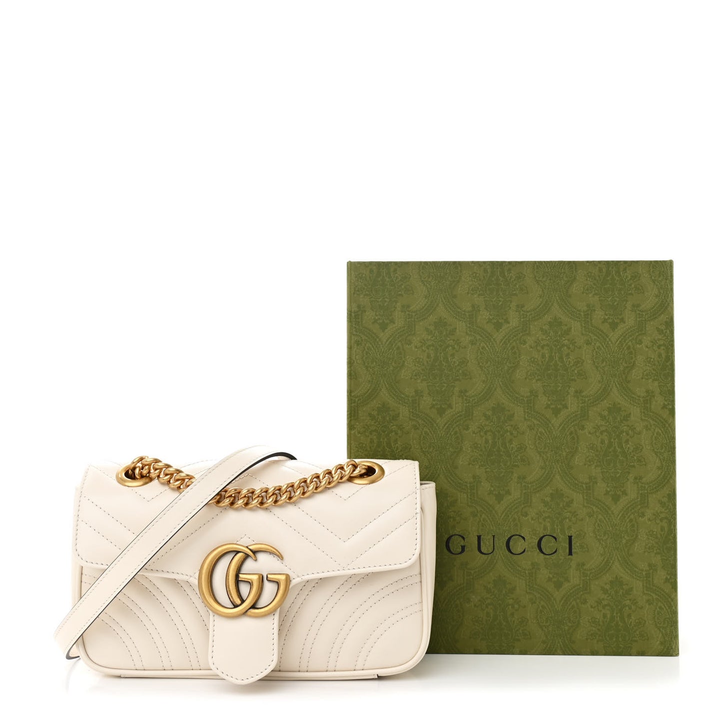 Calfskin Matelasse Mini GG Marmont Shoulder Bag White