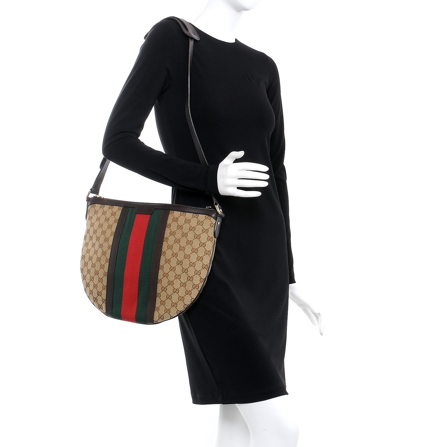 Gucci Monogram Vintage Web Medium Half Moon Hobo Dark Brown 2 of 11