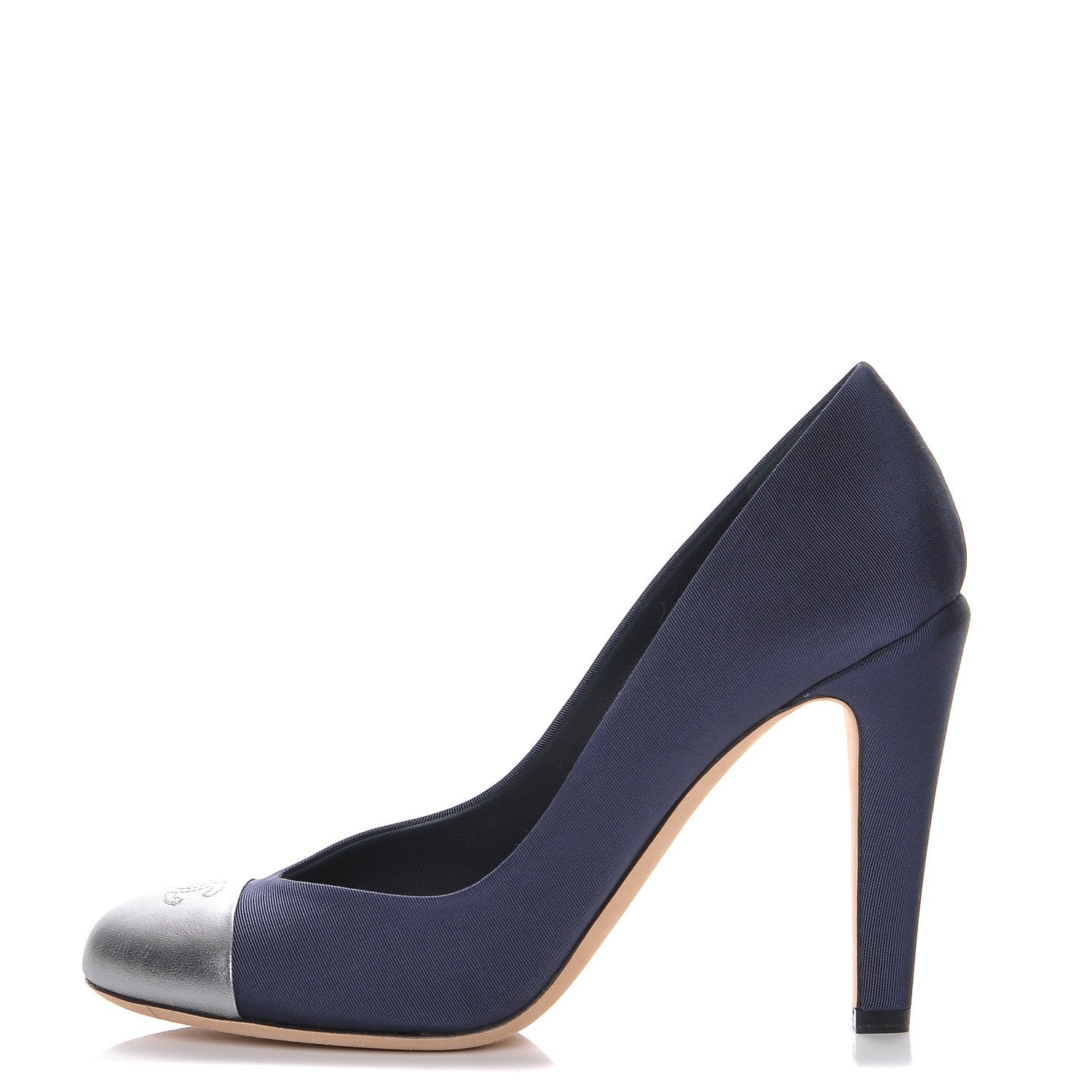 Chanel Grosgrain Calfskin CC Cap Toe Pumps 40 Navy Silver 1 of 8