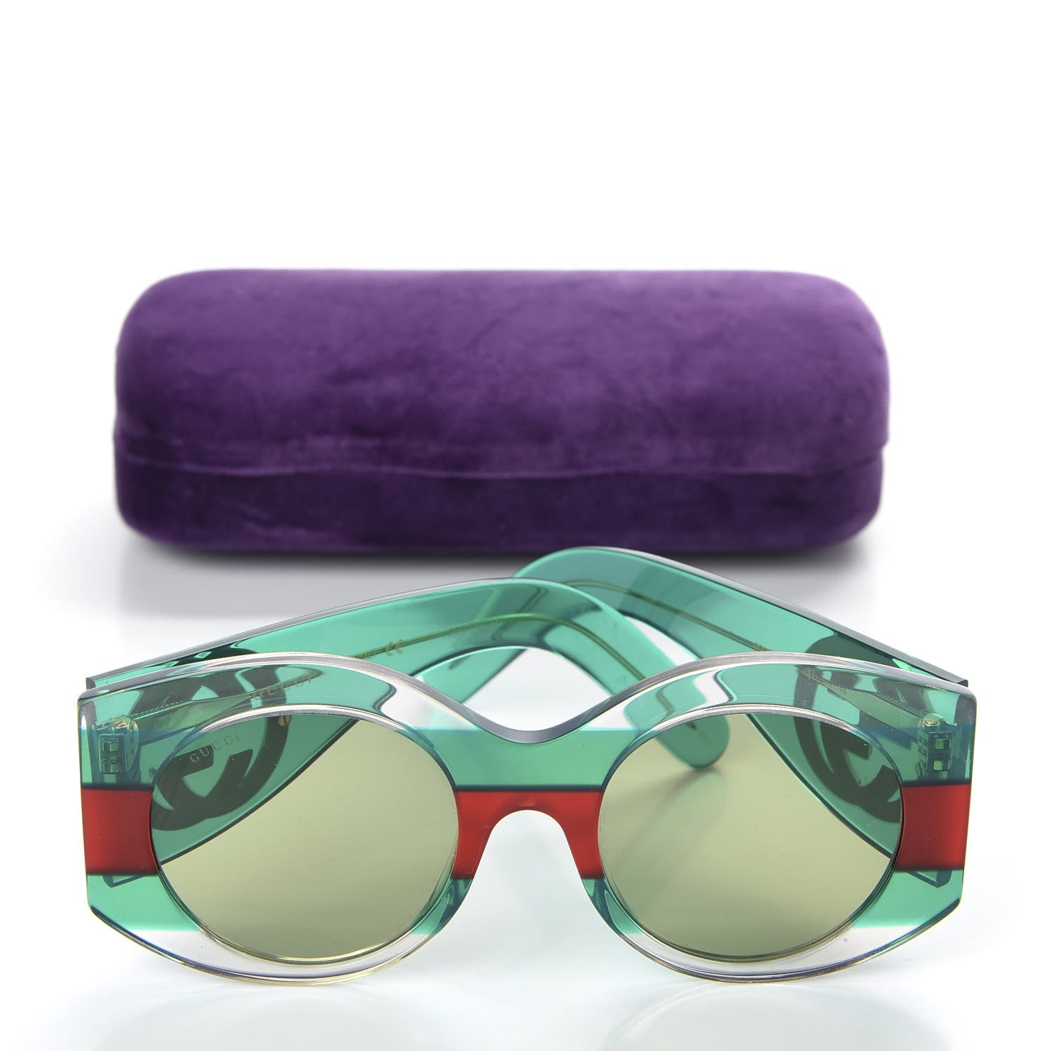 Gucci Acetate Round Frame Sunglasses GG0177S Green Red 8 of 8