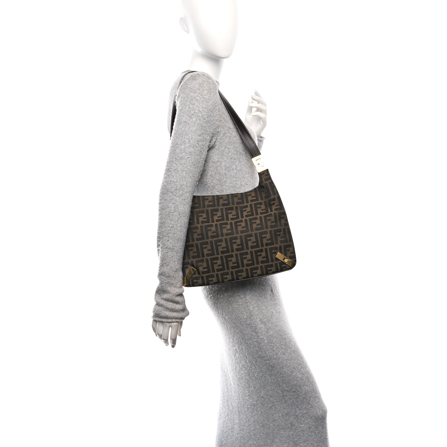 Fendi Zucca Vitello Shoulder Bag Tobacco 2 of 10