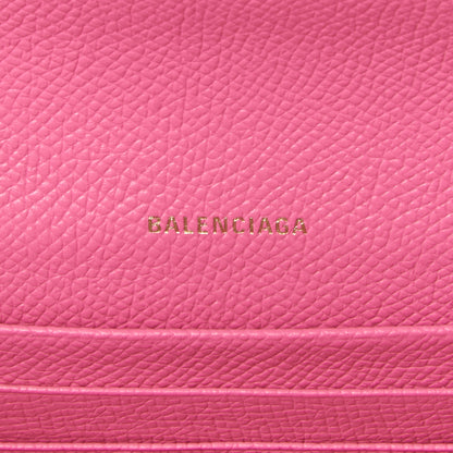 Balenciaga Signature Grained Calfskin Logo Ville Wallet on Chain Bubble Gum Black 7 of 8