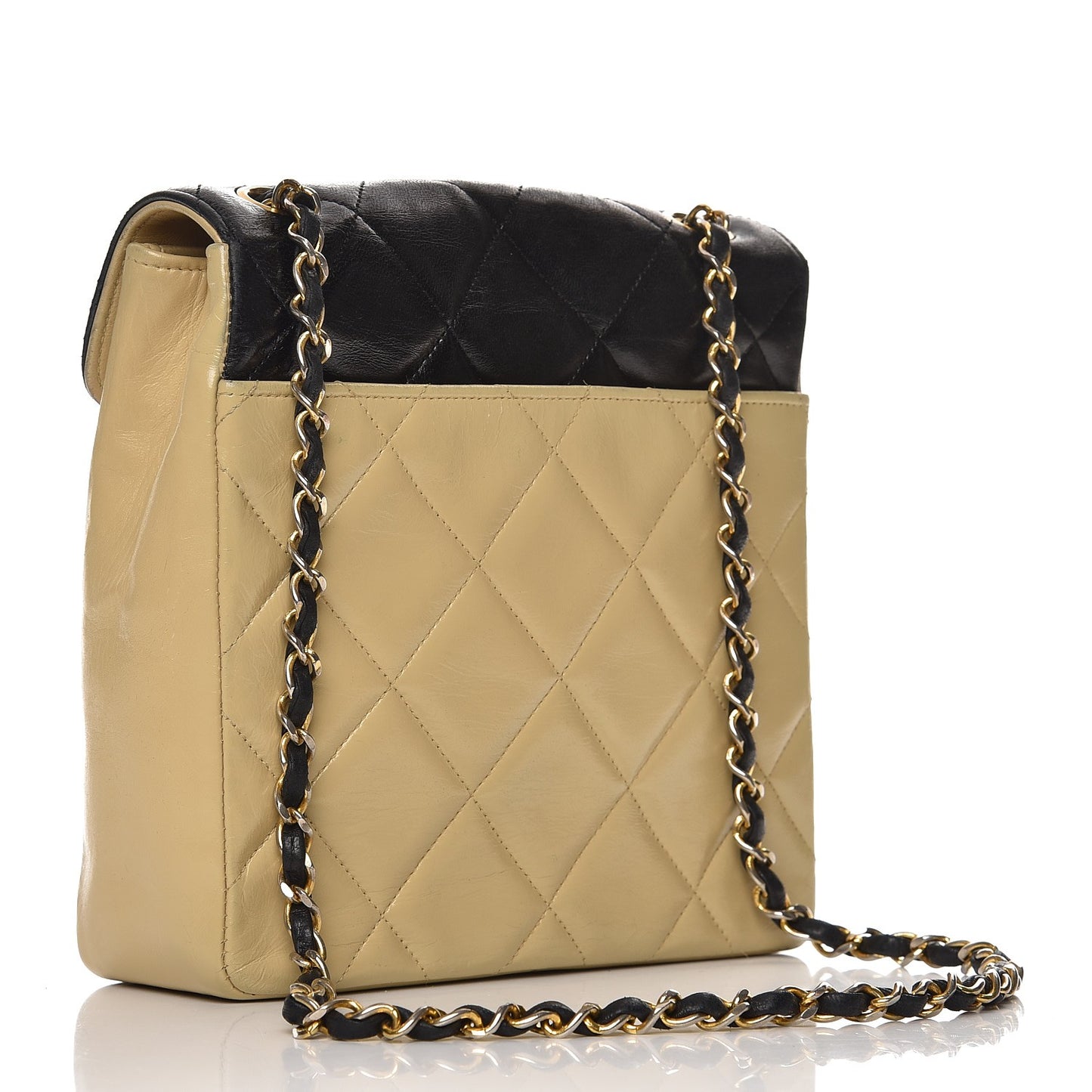 Lambskin Quilted Bi-Color Flap Beige Black