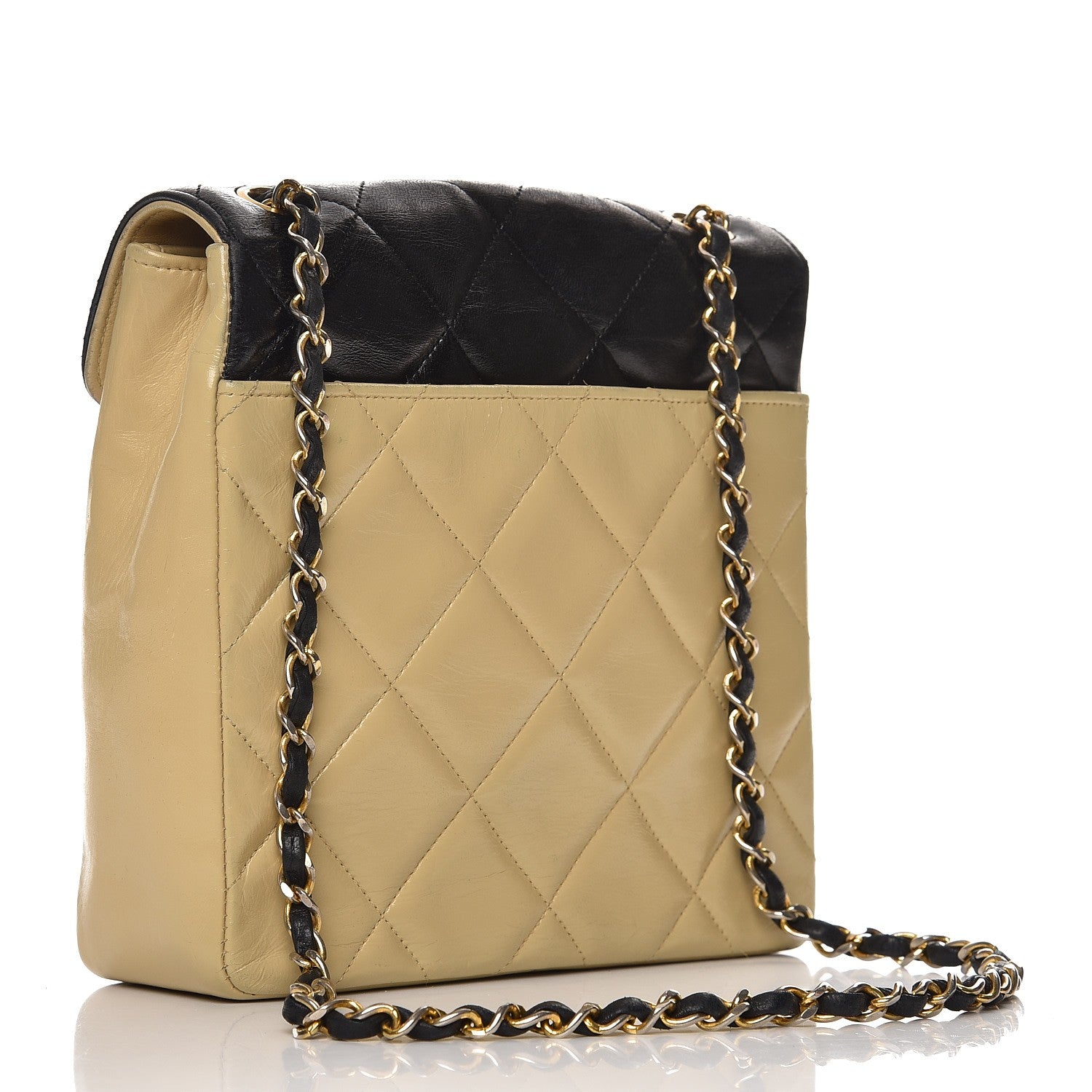 Chanel Lambskin Quilted Bi-Color Flap Beige Black 3 of 20