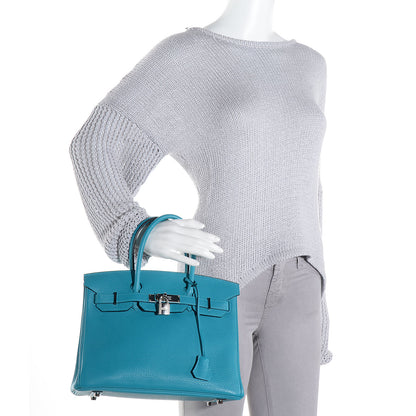 Hermes Taurillon Clemence Birkin 30 Turquoise 2 of 17