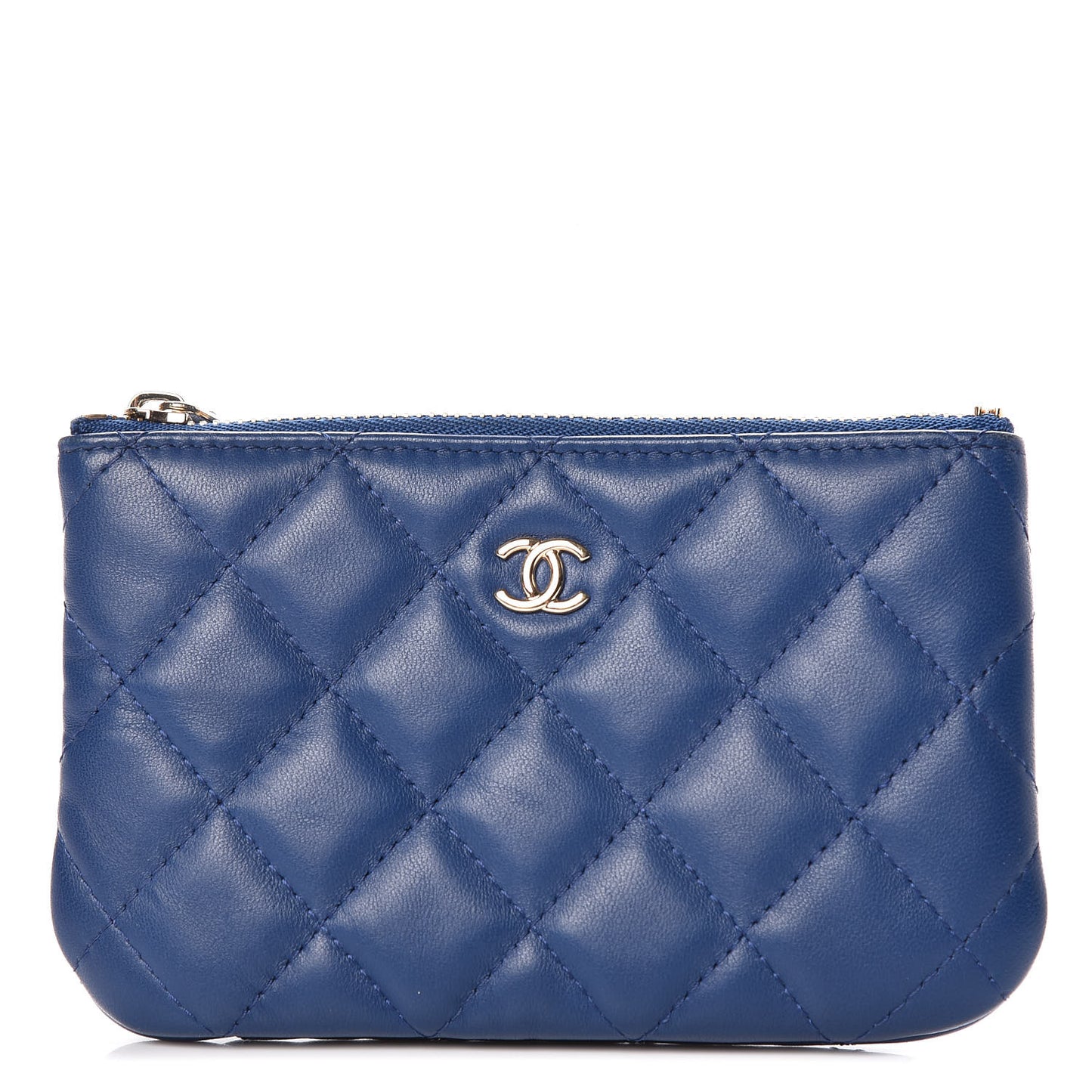 Lambskin Quilted Small Cosmetic Case Dark Blue