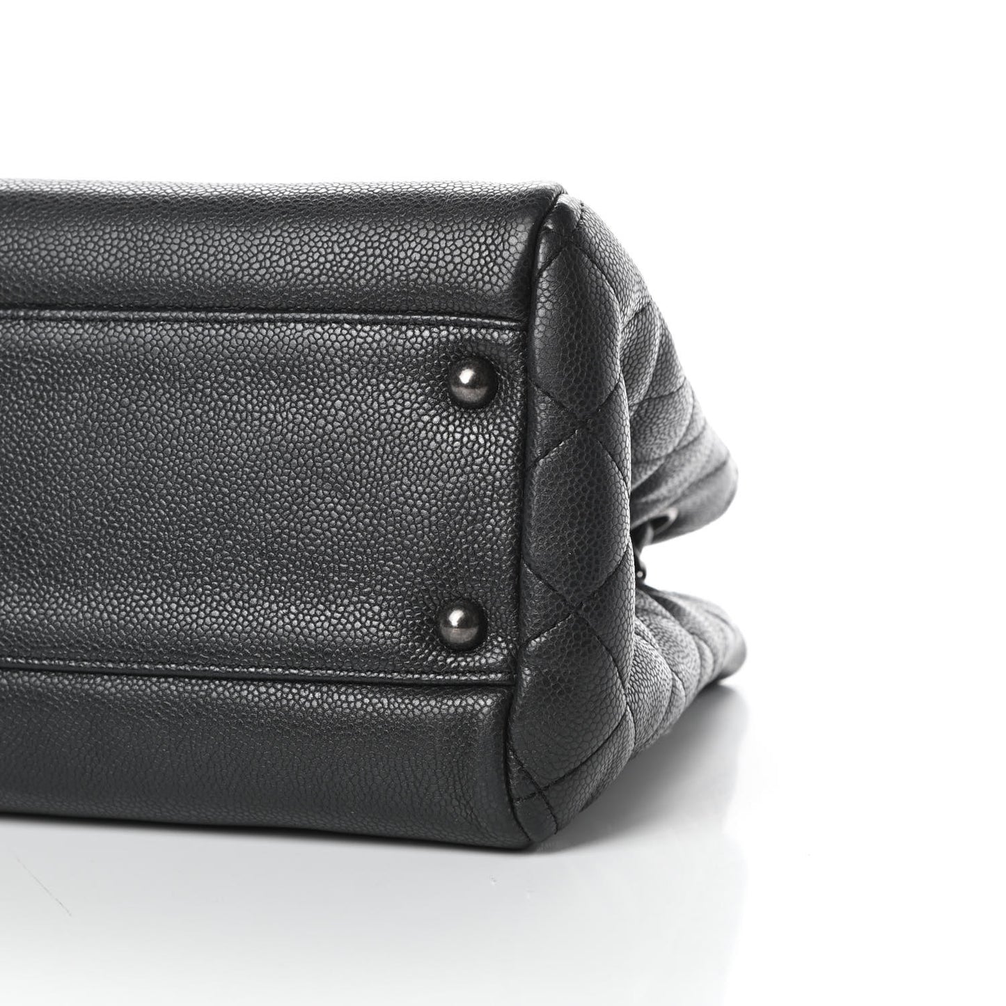 Metallic Grained Calfskin Medium Woven Chain Shopping Tote Black
