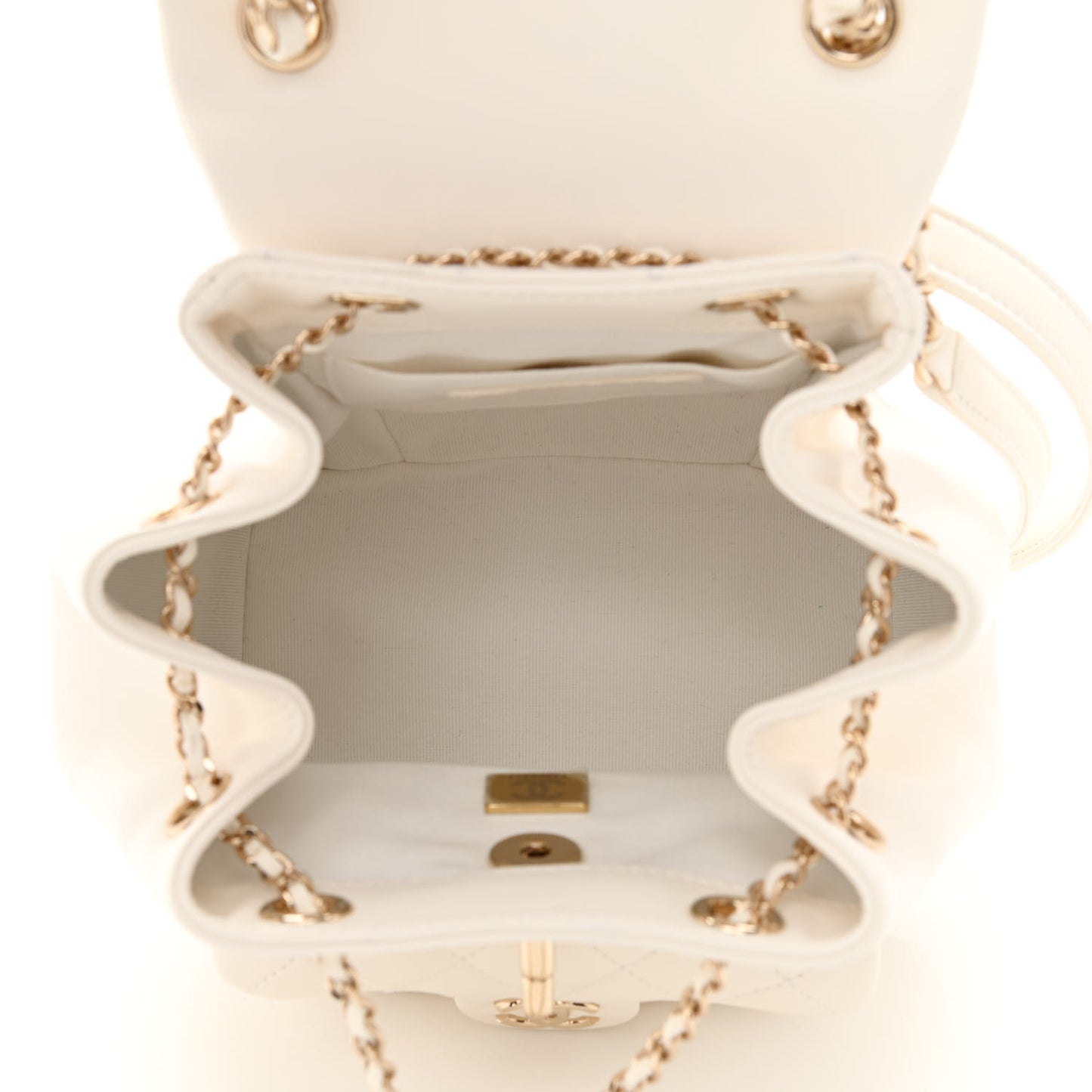 Lambskin Quilted Small Duma Drawstring Backpack White