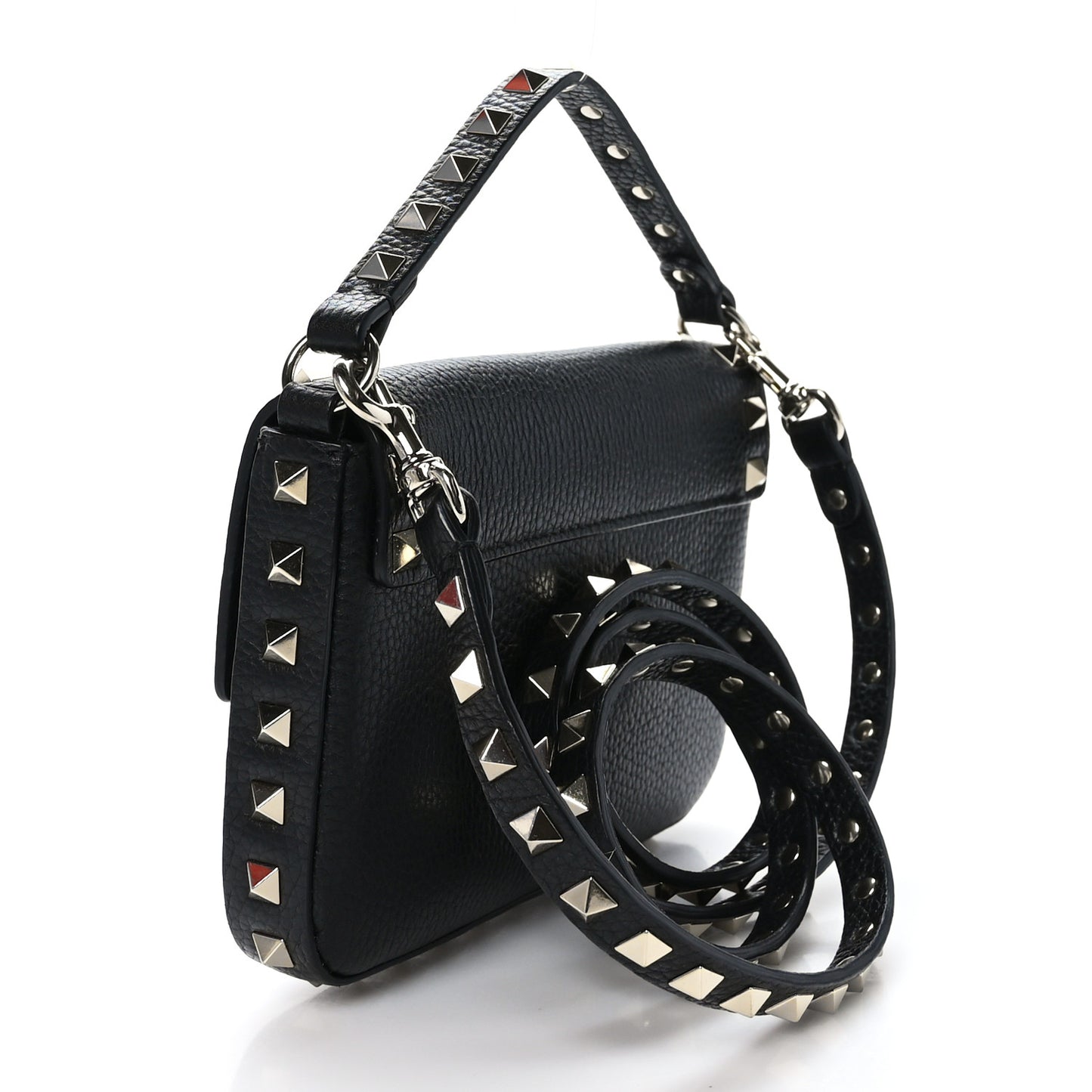 Grainy Calfskin Rockstud Crossbody Pouch Black