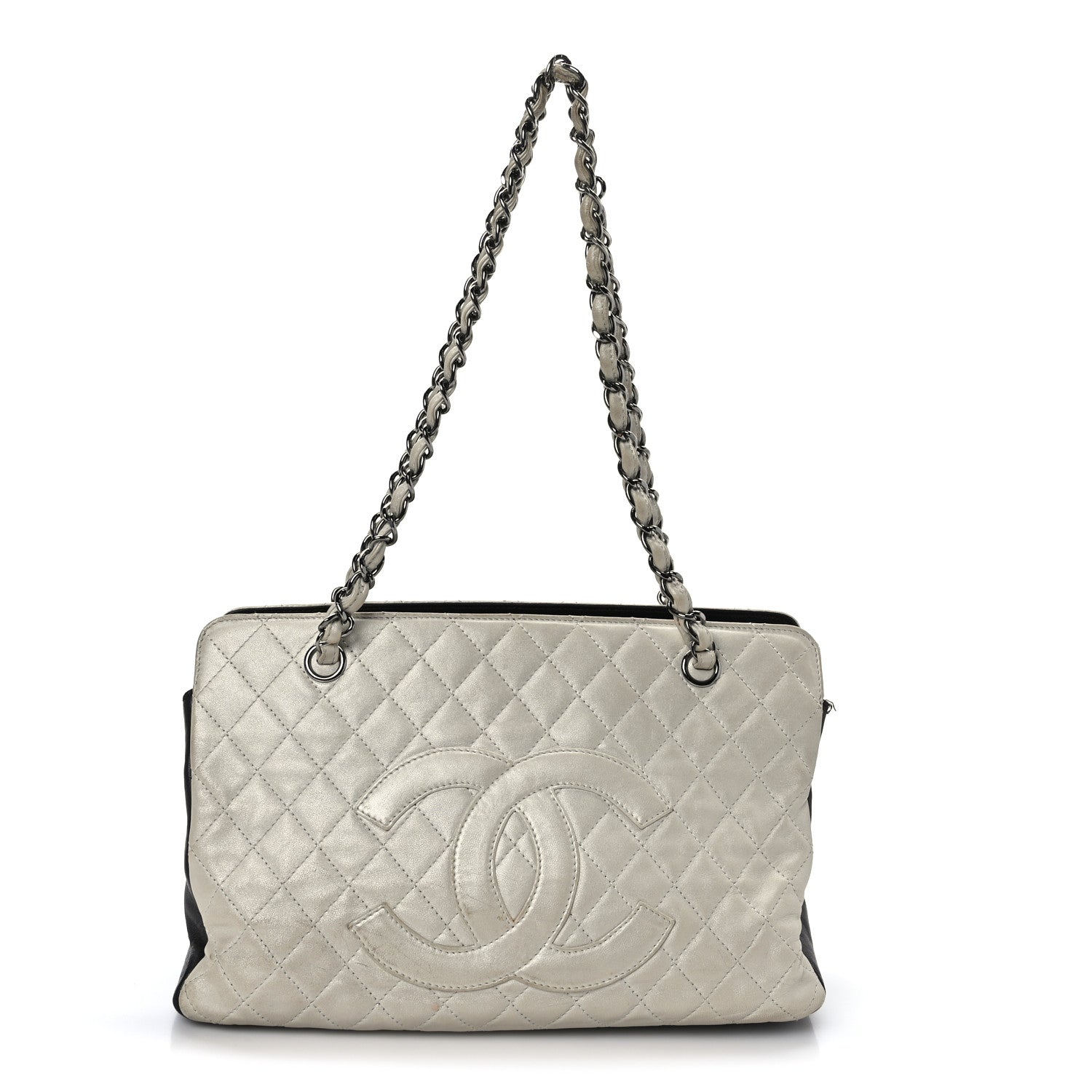 Chanel Metallic Lambskin Quilted Timeless CC Tote White Black 1 of 14