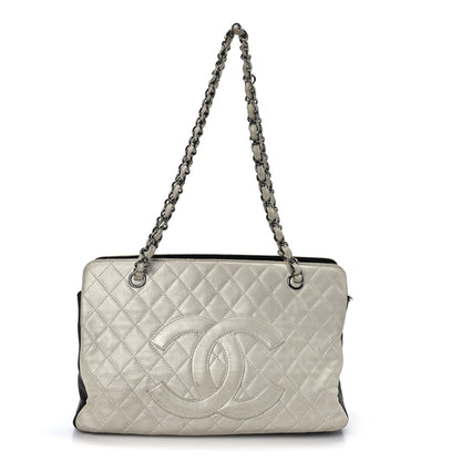Chanel Metallic Lambskin Quilted Timeless CC Tote White Black 1 of 14