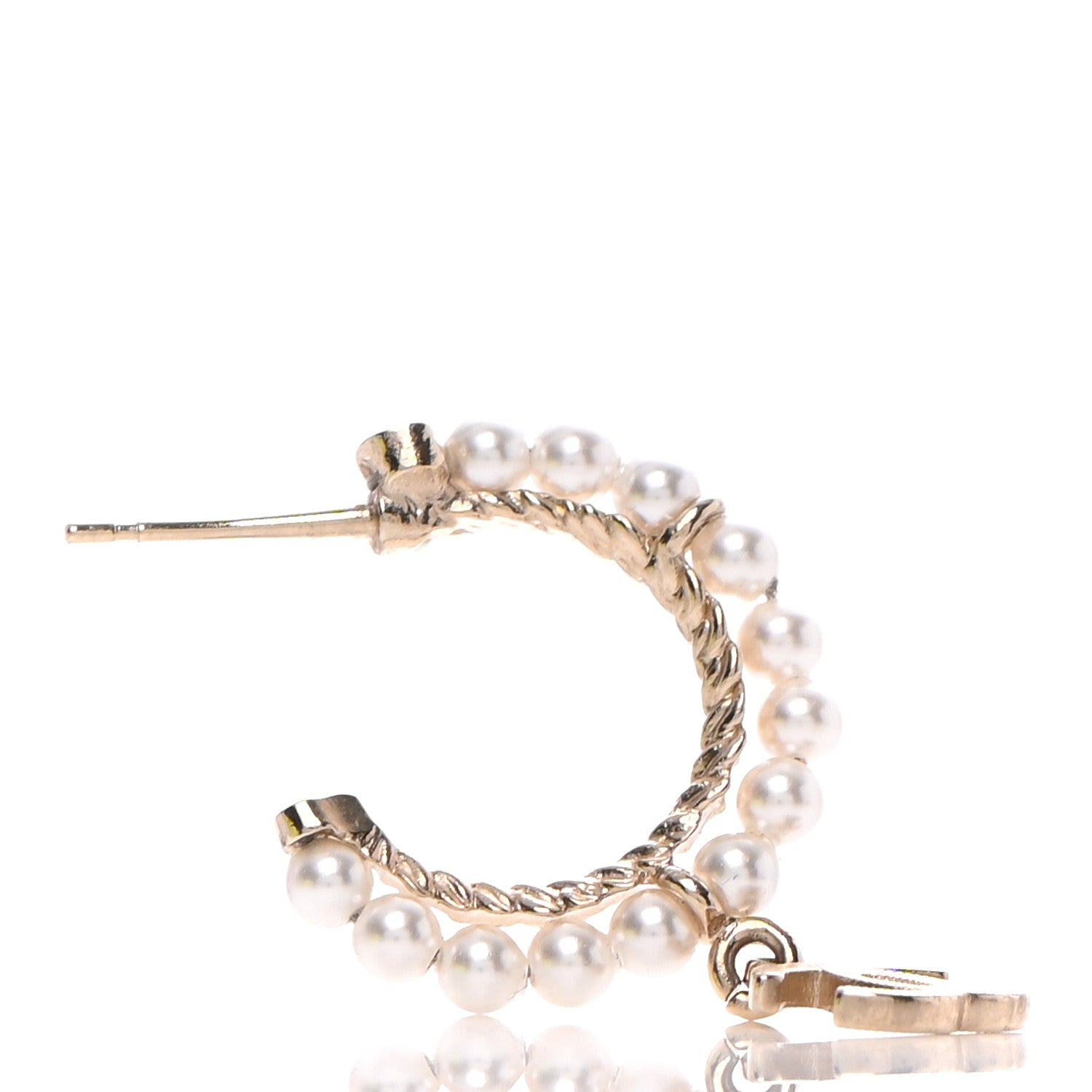 Chanel Pearl Charms CC Hoop Earrings Gold 3 of 5