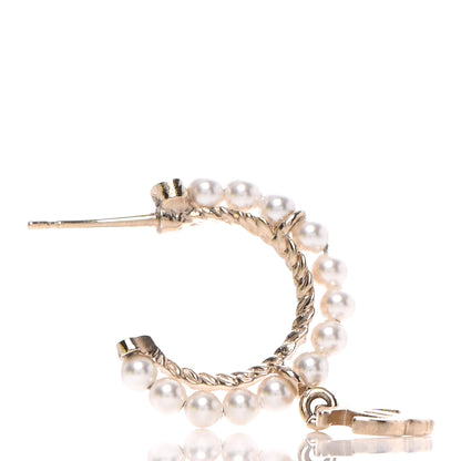 Chanel Pearl Charms CC Hoop Earrings Gold 3 of 5