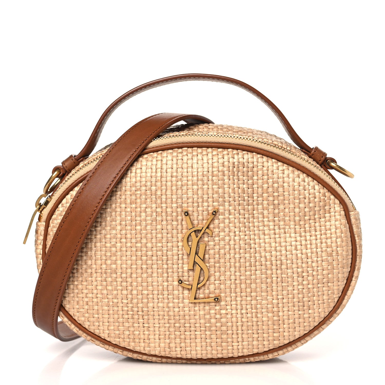 Saint Laurent Raffia Calfskin Round Camera Bag Golden Ecru Brick 1 of 8
