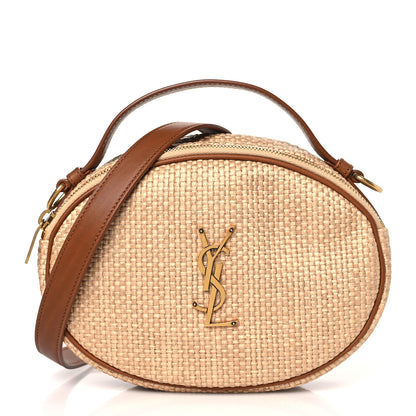 Saint Laurent Raffia Calfskin Round Camera Bag Golden Ecru Brick 1 of 8