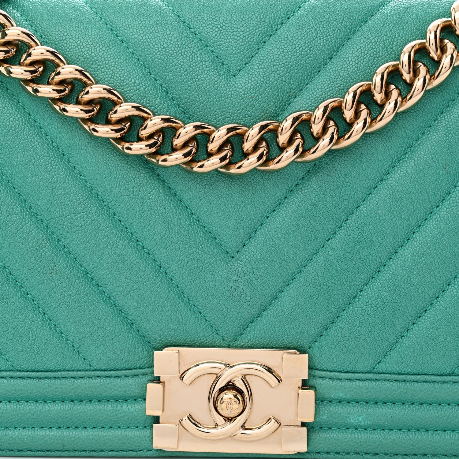 Chanel Caviar Chevron Quilted Medium Boy Flap Green 9 of 13