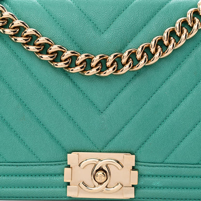 Chanel Caviar Chevron Quilted Medium Boy Flap Green 9 of 13