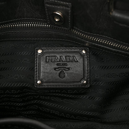 Prada Soft Calfskin Pleated Shoulder Bag Black 6 of 10