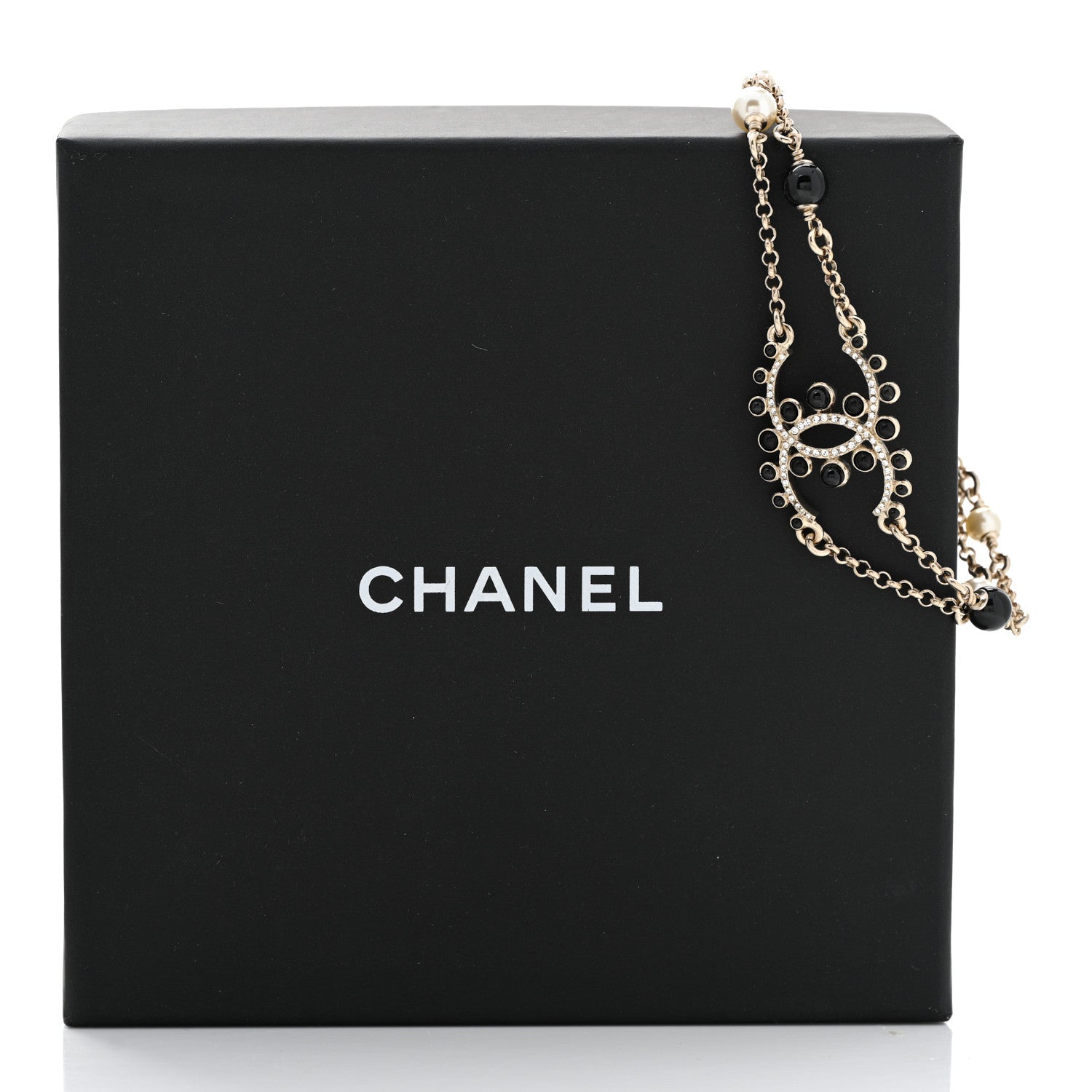 Chanel Crystal Enamel Pearl CC Bracelet Black Gold 5 of 5