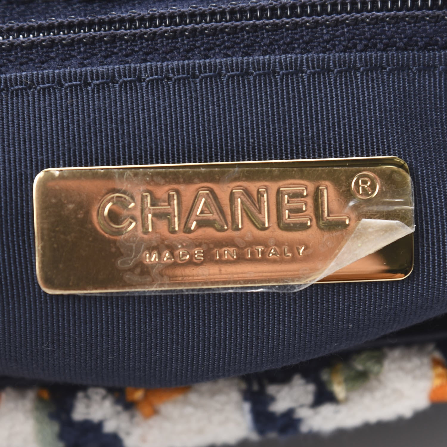 Chanel Tweed Quilted Medium 19 Flap Ecru Navy Blue Multicolor 8 of 9