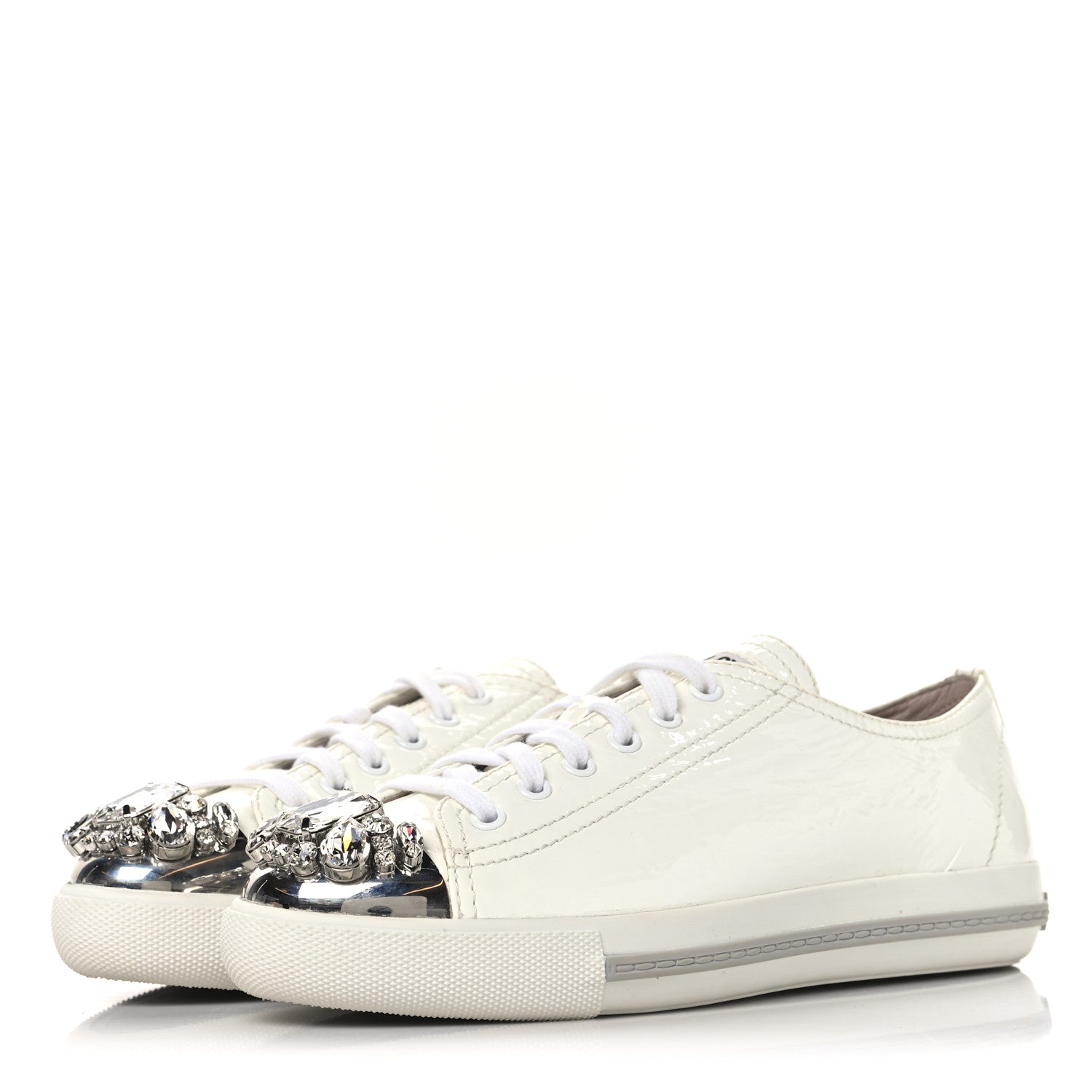 Miu Miu Naplak Crystal Low Top Sneakers 38 Bianco 4 of 10