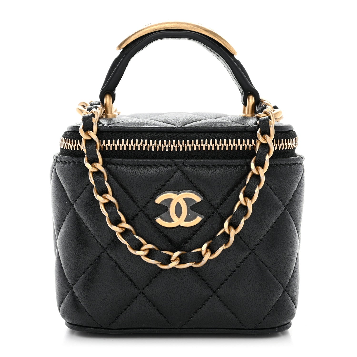Chanel Lambskin Quilted Metal Mini Top Handle Vanity Case With Chain Black 1 of 12