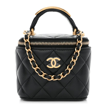 Chanel Lambskin Quilted Metal Mini Top Handle Vanity Case With Chain Black 1 of 12