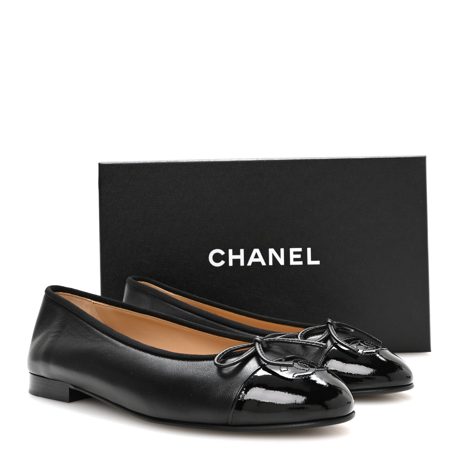Chanel Lambskin Patent Cap Toe Ballerina Flats 39.5 Black 8 of 8