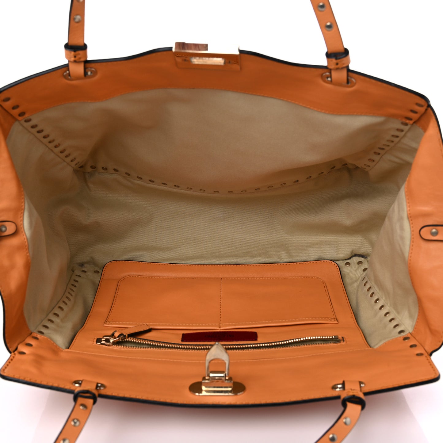 Vitello Medium Rockstud Tote Orange Fluo