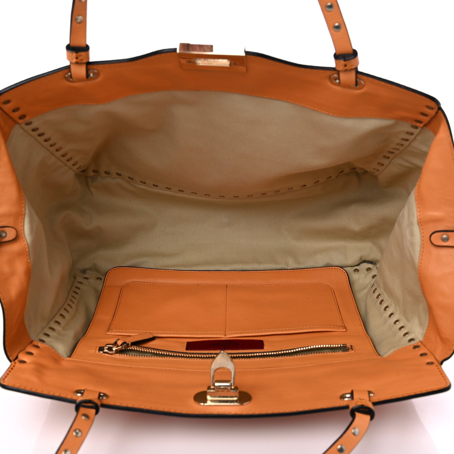 Valentino Garavani Vitello Medium Rockstud Tote Orange Fluo 4 of 7