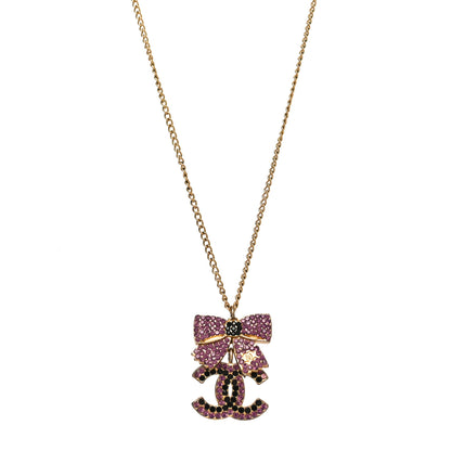 Chanel Crystal CC Bow Necklace Gold Purple 1 of 4