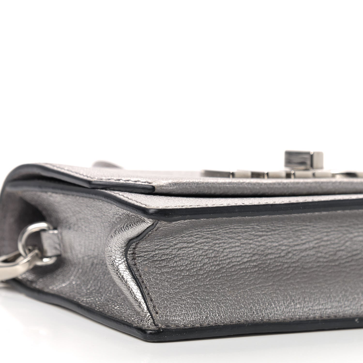 Miu Miu Metallic Goatskin Madras Mini Miu Logo Shoulder Bag Cromo 5 of 8